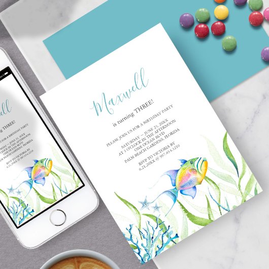 Tropical Fish 3e verjaardagsfeestje Waterverf Kaart