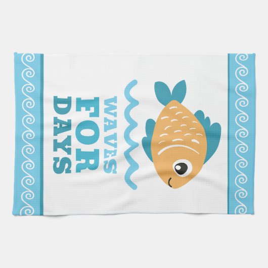 Tropical Fish Beach Waves for Days Customizable Theedoek (Horizontaal)