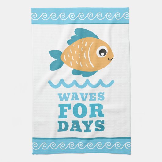 Tropical Fish Beach Waves for Days Customizable Theedoek (Verticaal)