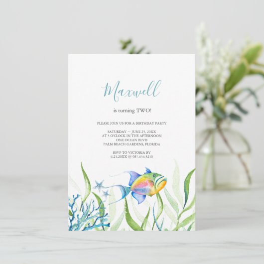 Tropical Fish Boy Verjaardagsfeestje Waterverf Kaart (Staand voorkant)