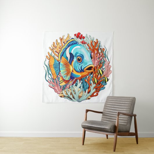 Tropical Fish Colorful Summer Vibes Wandkleed (In situ)