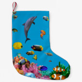 Tropical fish & dolphin blue Christmas stocking Kleine Kerstsok (Voorkant)