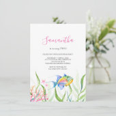 Tropical Fish Meisje Verjaardagsfeestje Waterverf Kaart (Staand voorkant)