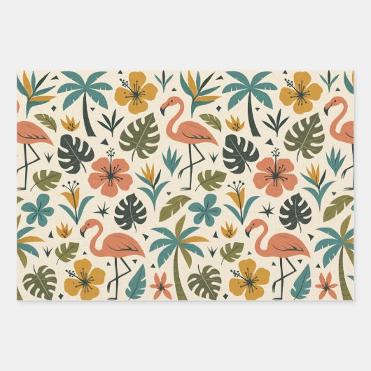 Tropical Flamingo and Palm Tree Pattern Inpakpapier Vel (Voorkant 3)