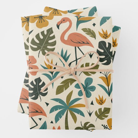 Tropical Flamingo and Palm Tree Pattern Inpakpapier Vel (In situ)