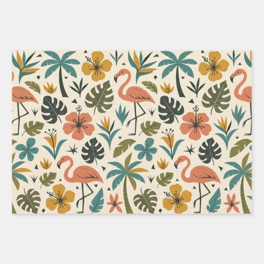 Tropical Flamingo and Palm Tree Pattern Inpakpapier Vel (Voorkant)