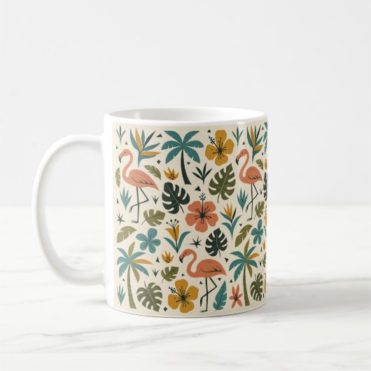 Tropical Flamingo and Palm Tree Pattern Koffiemok (Links)