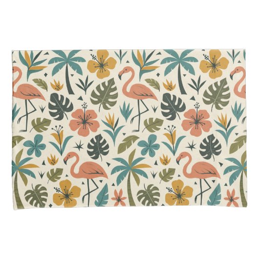 Tropical Flamingo and Palm Tree Pattern Kussensloop (Voorkant-Rechts)