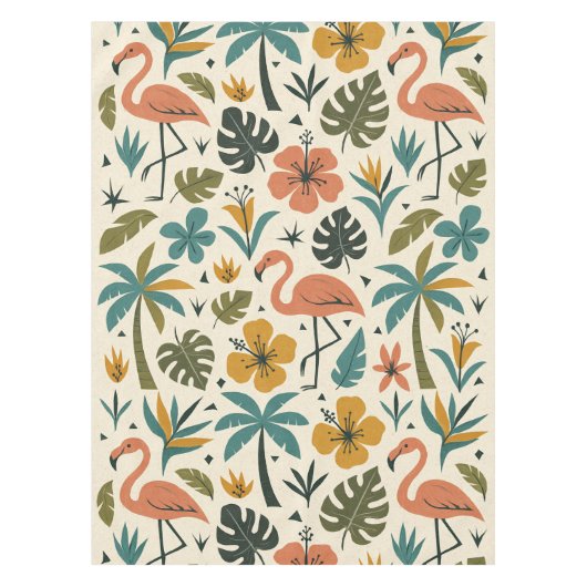 Tropical Flamingo and Palm Tree Pattern Tafelkleed (Voorkant)