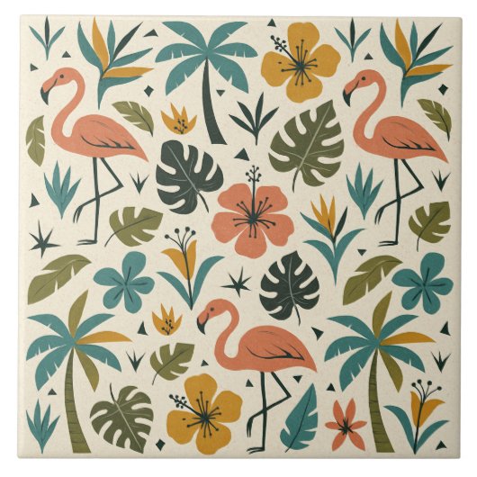 Tropical Flamingo and Palm Tree Pattern Tegeltje (Voorkant)