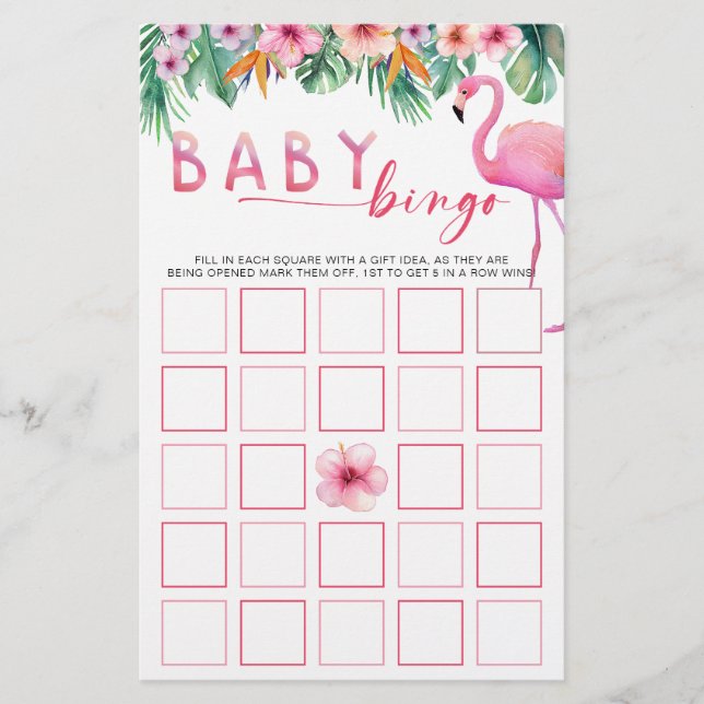 Tropical Flamingo Baby shower Bingo Game Kaart (Voorkant)