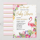 Tropical Flamingo Baby shower Bloemenuitnodiging Kaart (Voorkant / Achterkant)