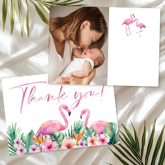 Tropical Flamingo Baby shower Foto Dank u kaart