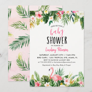 Tropical Flamingo Baby shower Invitation Kaart