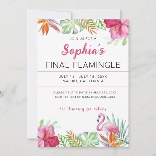 Tropical Flamingo Bachelorette Party Uitnodiging (Voorkant)