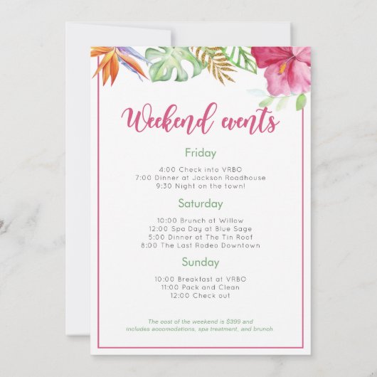 Tropical Flamingo Bachelorette Party Uitnodiging (Achterkant)