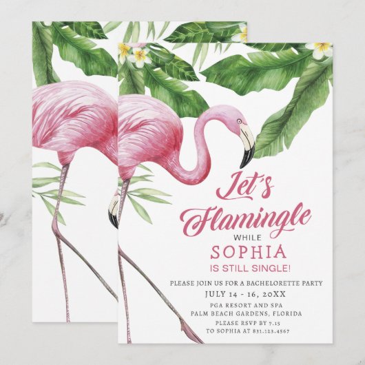 Tropical Flamingo Bachelorette Party Uitnodiging (Voorkant / Achterkant)