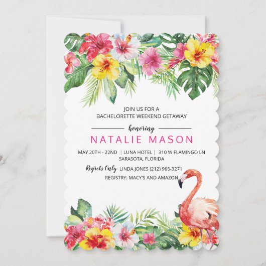 Tropical Flamingo Bachelorette Weekend Uitnodiging (Voorkant)