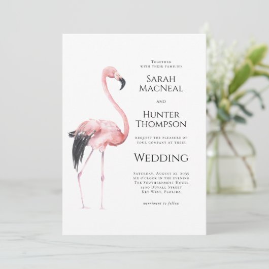 Tropical Flamingo Beach Wedding QR code Kaart (Staand voorkant)