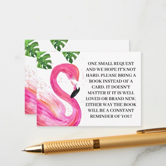Tropical Flamingo Bird Books voor Baby Aanvraag Informatiekaartje (Voorkant / Achterkant in situ)