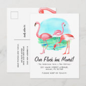 Tropical Flamingo Flock Verplaatst Nieuw Adres Ver Aankondigingskaart (Voorkant / Achterkant)