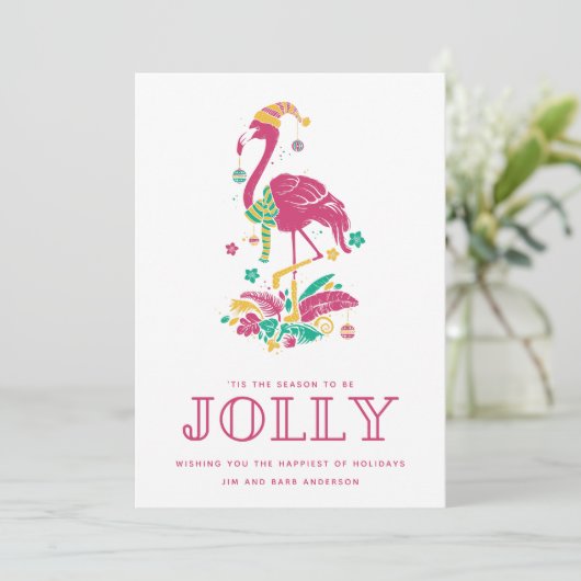 Tropical Flamingo Florida Beach Kerstmis Feestdagenkaart (Staand voorkant)
