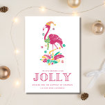 Tropical Flamingo Florida Beach Kerstmis Feestdagenkaart<br><div class="desc">Cute Florida kerstkaart met roze kerstflamingo "'Het seizoen is om alleen te worden". Gepersonaliseerd met je korte bericht en namen. Deze kerstkaart van het strand van Florida komt neer op een roze en witte palmboom.</div>