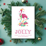 Tropical Flamingo Florida Beach Kerstmis Feestdagenkaart<br><div class="desc">Cute Florida kerstkaart met roze kerstflamingo "'Het seizoen is om alleen te worden". Gepersonaliseerd met je korte bericht en namen. Deze kerstkaart van het strand van Florida komt neer op een roze en witte palmboom.</div>