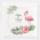 Tropical Flamingo Golden Lijst Bruiloft Servet (Voorkant)