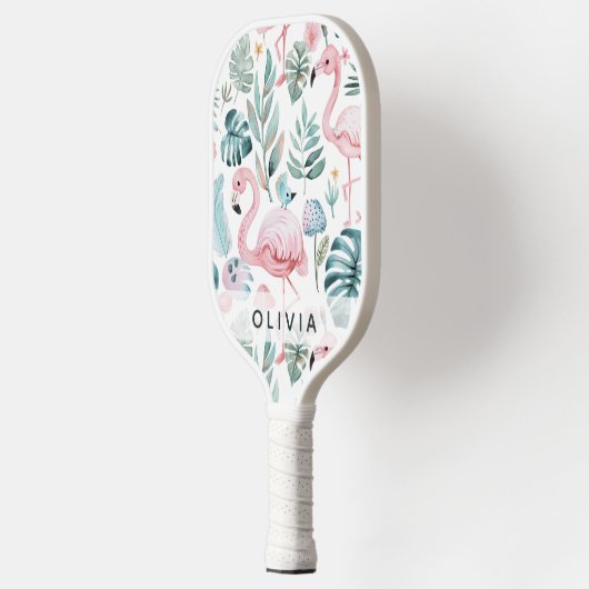 Tropical Flamingo Monstera Pattern Custom Name  Pickleball Paddle (Links)
