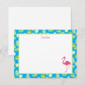 Tropical Flamingo Palm Branches Blue Stationery Notitiekaartje (Voorkant / Achterkant)