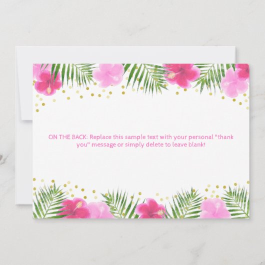 Tropical Flamingo Palm Branches Luau Birthday Girl Bedankkaart (Achterkant)