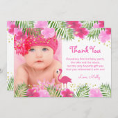 Tropical Flamingo Palm Branches Luau Birthday Girl Bedankkaart (Voorkant / Achterkant)