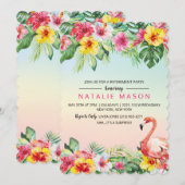 Tropical Flamingo Pensioen Party Uitnodiging (Voorkant / Achterkant)