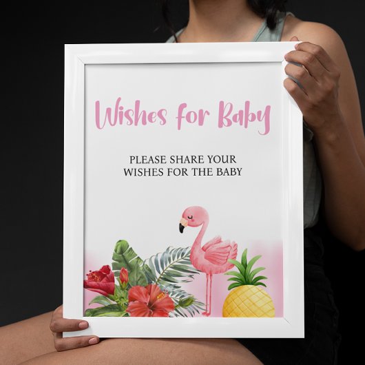 Tropical Flamingo Pink Wishes voor Baby Sign Poste Poster