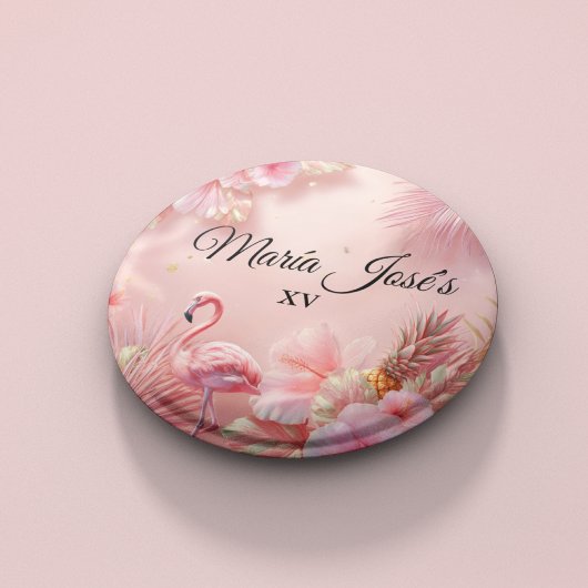 Tropical Flamingo Quinceañera, custom Button Flesopener