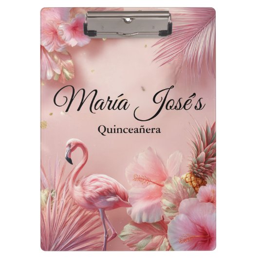 Tropical Flamingo Quinceañera, custom Klembord (Voorkant)