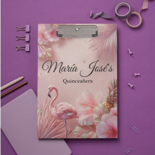 Tropical Flamingo Quinceañera, custom Klembord