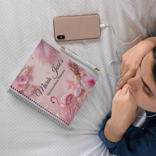 Tropical Flamingo Quinceañera, custom Planner