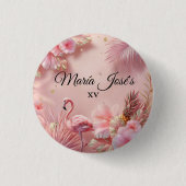 Tropical Flamingo Quinceañera, custom Ronde Button 3,2 Cm (Voorkant)