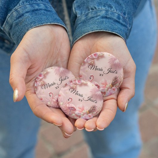 Tropical Flamingo Quinceañera, custom Ronde Button 3,2 Cm