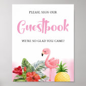 Tropical Flamingo Roze Gastenboek Baby shower Poster (Voorkant)