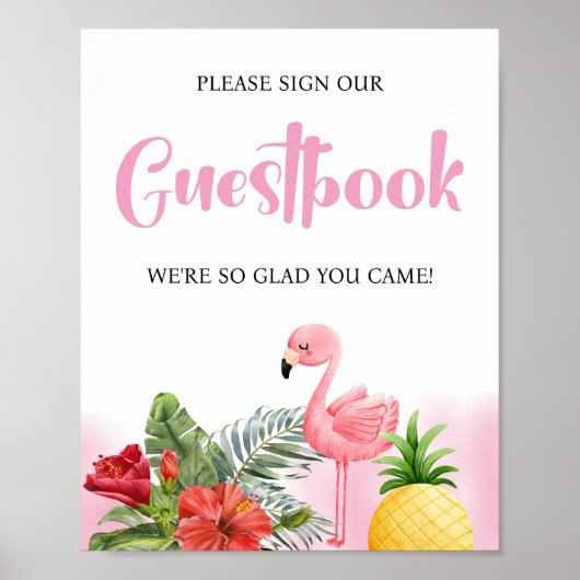 Tropical Flamingo Roze Gastenboek Baby shower Poster (Voorkant)