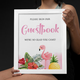 Tropical Flamingo Roze Gastenboek Baby shower Poster