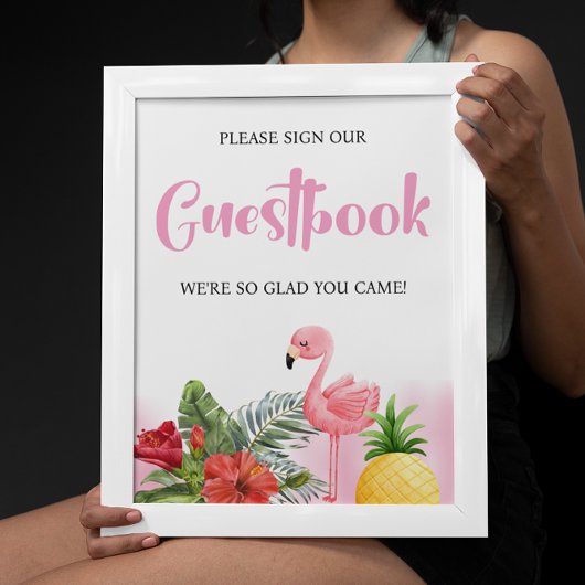 Tropical Flamingo Roze Gastenboek Baby shower Poster