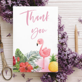 Tropical Flamingo Roze Meisje Baby shower Bedankkaart