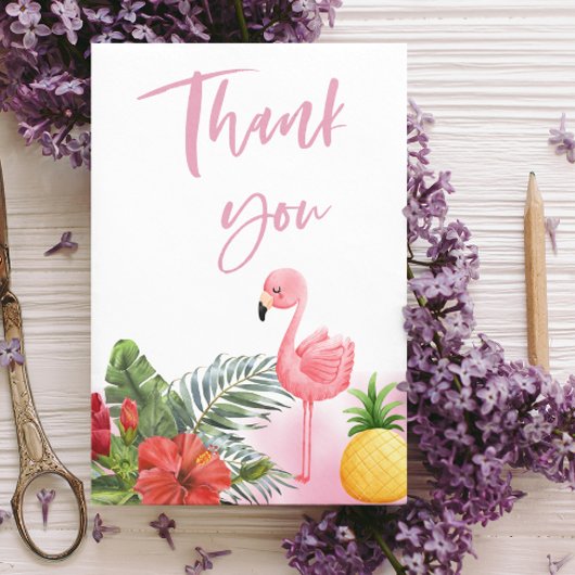 Tropical Flamingo Roze Meisje Baby shower Bedankkaart