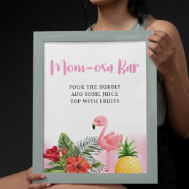 Tropical Flamingo Roze Mom-osa Bar Baby shower Poster