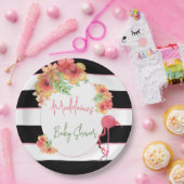 Tropical Flamingo Roze Zwart Streep Baby shower Papieren Bordje (Feest)