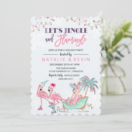 Tropical Flamingo Vakantie Uitnodiging (Staand voorkant)